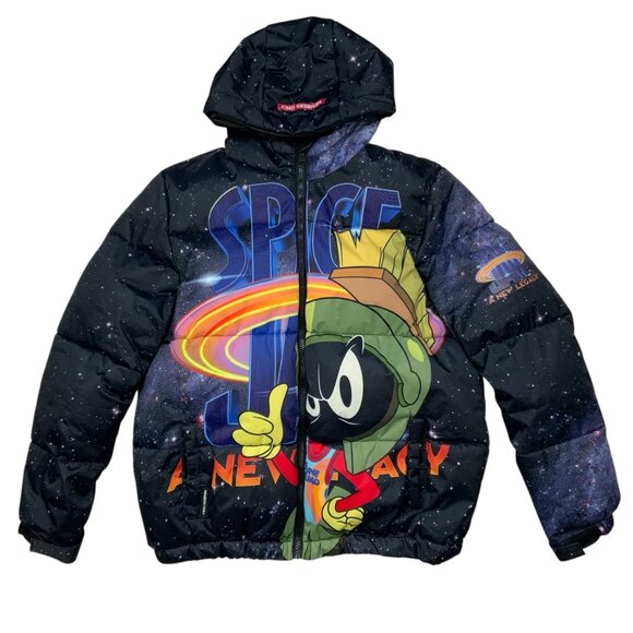 Members Only Boys Space Jam Puffer Jacket 18 Galaxy Zipper Front Pockets Hoodie - Picture 1 of 13